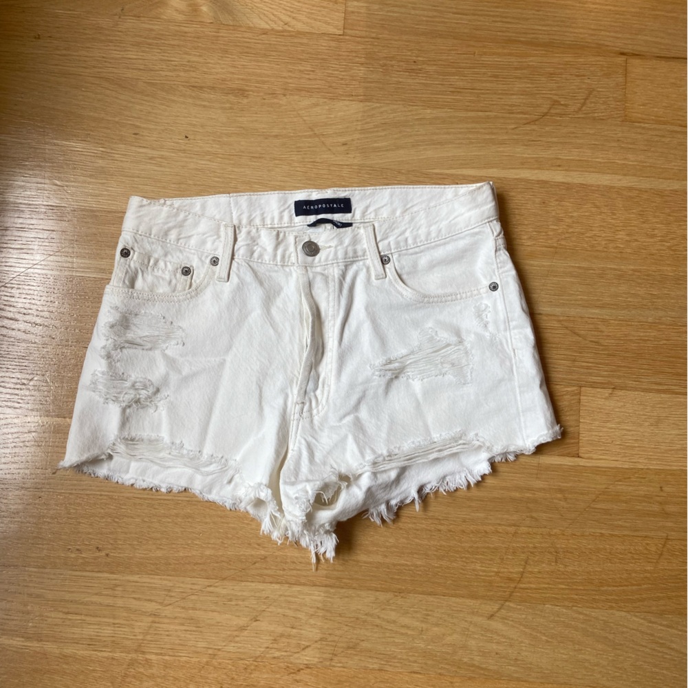 Aeropostale Frayed Hem White Jean Shorts